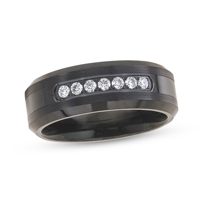 Main Image 1 of Adore Men's Diamond Satin-Finish Wedding Band 1/5 ct tw Black Ion-Plated Tungsten Carbide