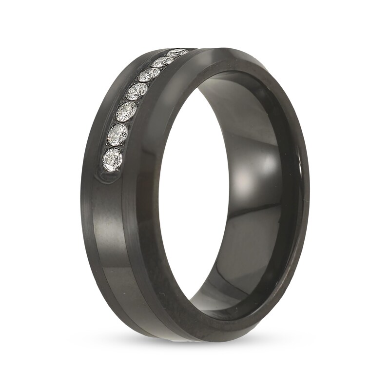 Main Image 2 of Adore Men's Diamond Satin-Finish Wedding Band 1/5 ct tw Black Ion-Plated Tungsten Carbide