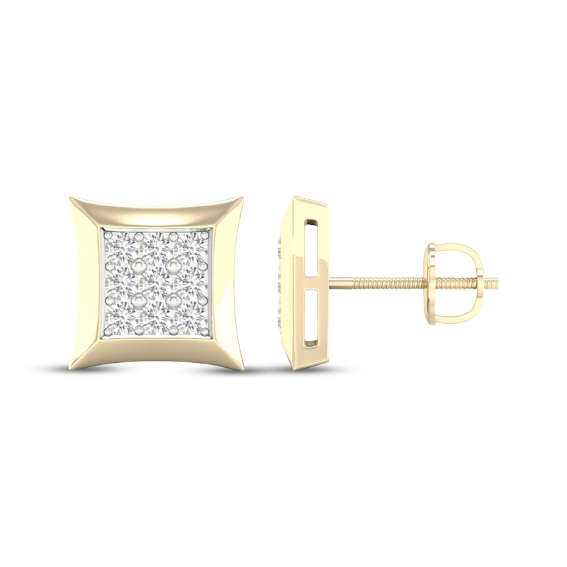 Main Image 3 of Men's Lab-Grown Diamond Rhombus Stud Earrings 1/2 ct tw 24K Yellow Gold Vermeil Sterling Silver