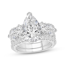Memories Moments Magic Pear-Shaped Lab-Grown Diamond Three-Stone Bridal Set 9-3/4 ct tw 14K White Gold