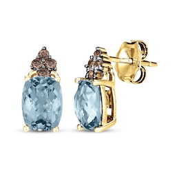 Le Vian Cushion-Cut Aquamarine Earrings 1/10 ct tw Diamonds 14K Honey Gold
