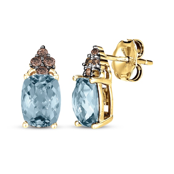 Le Vian Cushion-Cut Aquamarine Earrings 1/10 ct tw Diamonds 14K Honey Gold