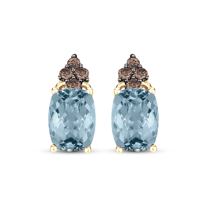 Main Image 2 of Le Vian Cushion-Cut Aquamarine Earrings 1/10 ct tw Diamonds 14K Honey Gold