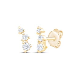 Diamond Three-Stone Curved Stud Earrings 1/8 ct tw 10K Yellow Gold