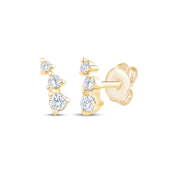 Diamond Three-Stone Curved Stud Earrings 1/8 ct tw 10K Yellow Gold