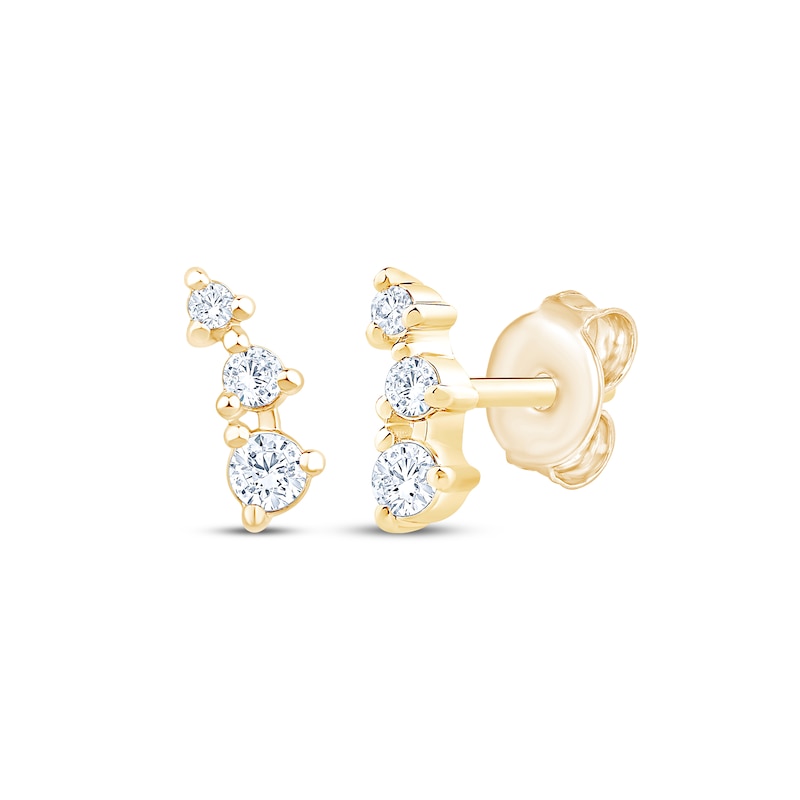 Main Image 1 of Diamond Three-Stone Curved Stud Earrings 1/8 ct tw 10K Yellow Gold
