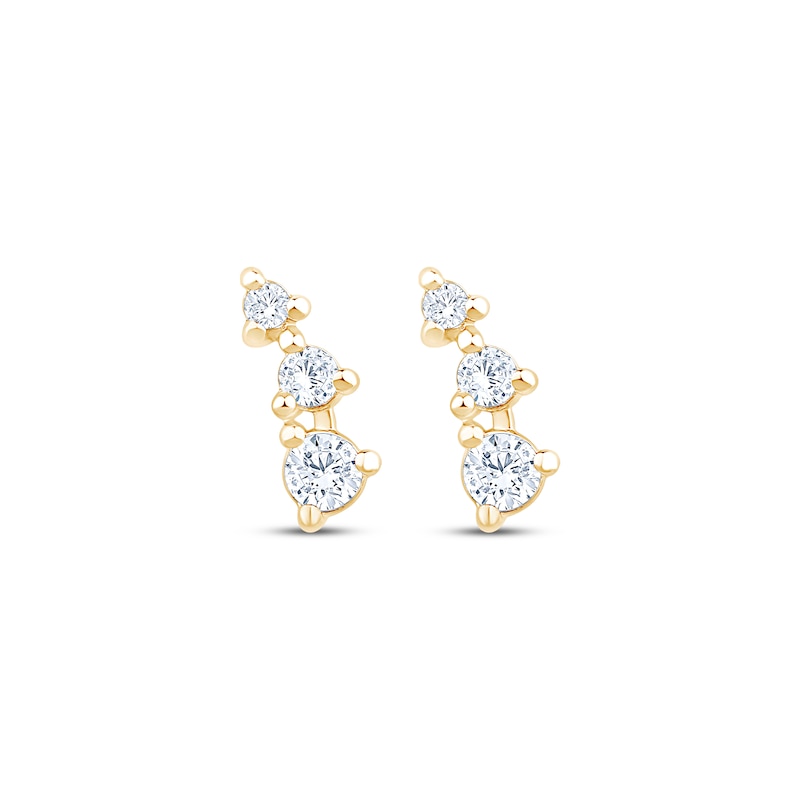 Main Image 2 of Diamond Three-Stone Curved Stud Earrings 1/8 ct tw 10K Yellow Gold