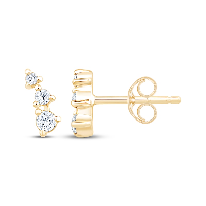 Main Image 3 of Diamond Three-Stone Curved Stud Earrings 1/8 ct tw 10K Yellow Gold