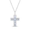Thumbnail Image 1 of Baguette-Cut Aquamarine & White Topaz Cross Necklace Sterling Silver 18"