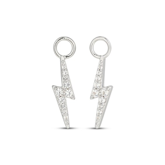 White Lab-Created Sapphire Lightning Bolt Earring Charms Sterling Silver
