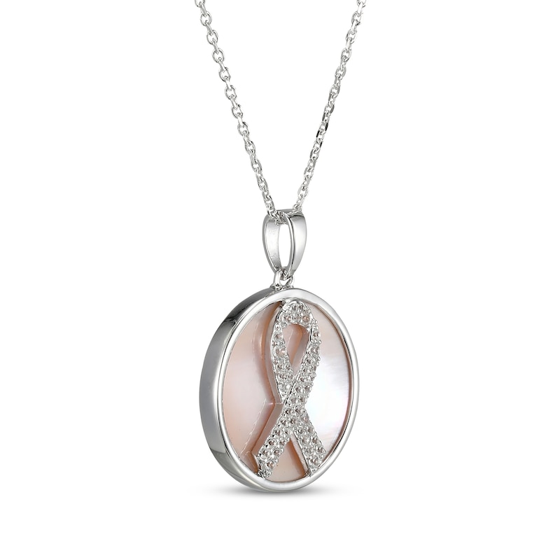 Main Image 2 of Pink Mother-of-Pearl & White Lab-Created Sapphire Ribbon Necklace Sterling Silver 18"