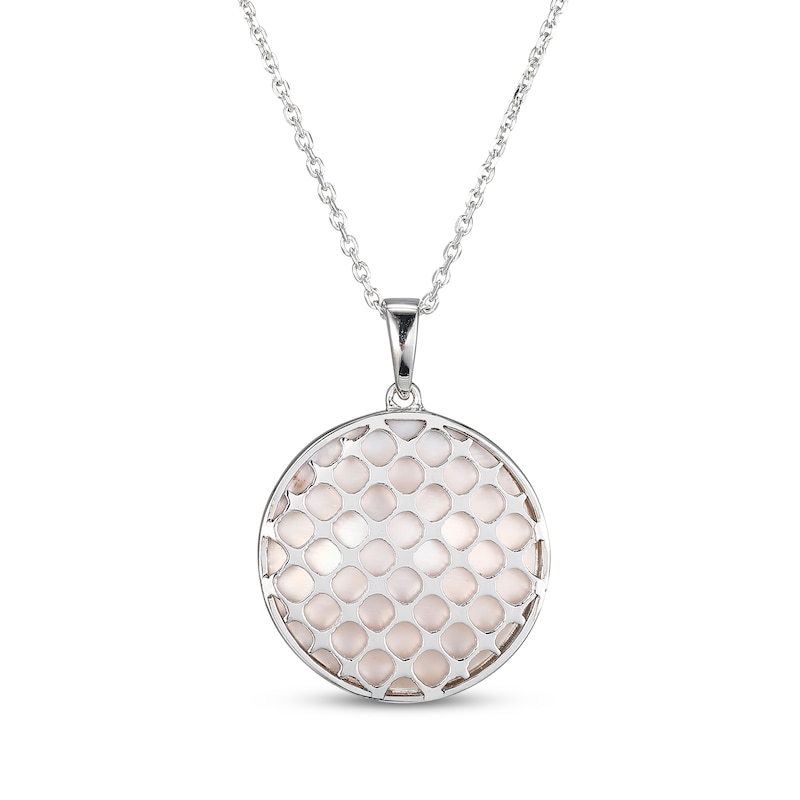 Main Image 3 of Pink Mother-of-Pearl & White Lab-Created Sapphire Ribbon Necklace Sterling Silver 18"