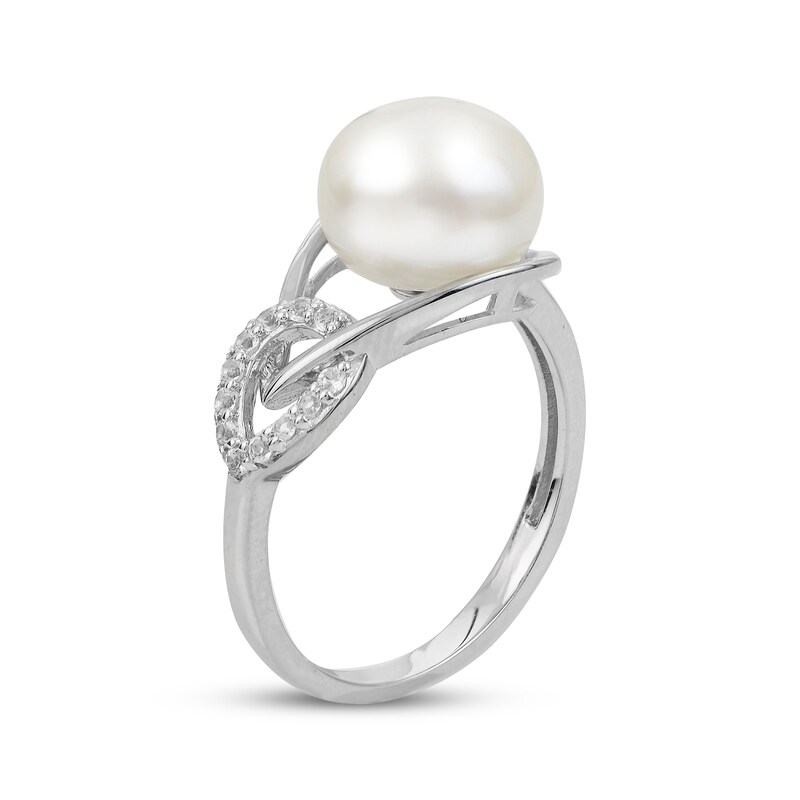 Main Image 2 of Button Cultured Pearl & White Topaz Loop Ring Sterling Silver