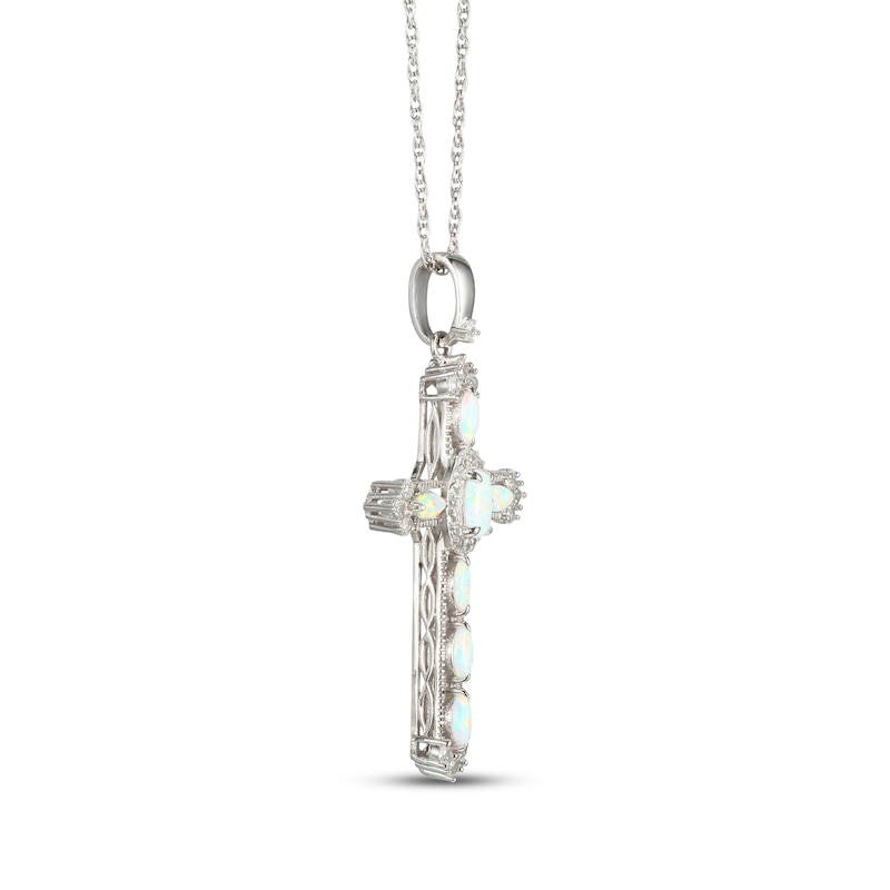 Main Image 2 of Lab-Created Opal & White Lab-Created Sapphire Cross Necklace Sterling Silver 18"