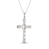 Thumbnail Image 3 of Lab-Created Opal & White Lab-Created Sapphire Cross Necklace Sterling Silver 18"