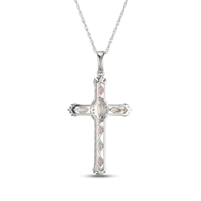 Main Image 3 of Lab-Created Opal & White Lab-Created Sapphire Cross Necklace Sterling Silver 18"