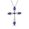 Thumbnail Image 1 of Marquise-Cut Lab-Created Alexandrite & White Lab-Created Sapphire Cross Necklace Sterling Silver 18"