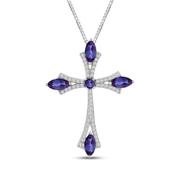 Marquise-Cut Lab-Created Alexandrite & White Lab-Created Sapphire Cross Necklace Sterling Silver 18"