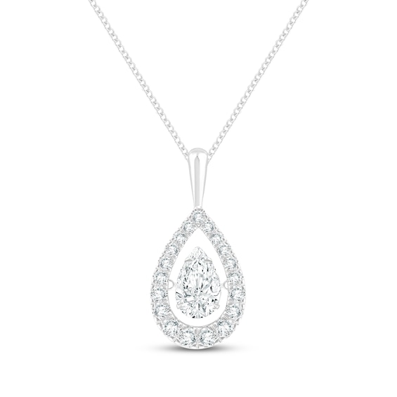 Unstoppable Love Pear-Shaped Lab-Grown Diamond Halo Necklace 3 ct tw 10K White Gold 19"