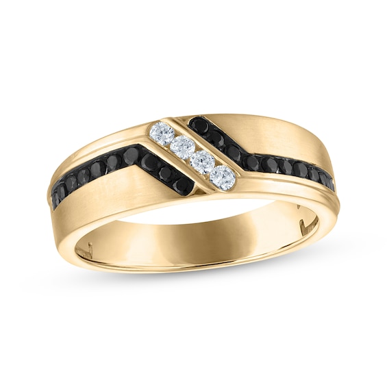 Adore Men's Black & White Diamond Satin Finish Wedding Band 1/2 ct tw 10K Yellow Gold