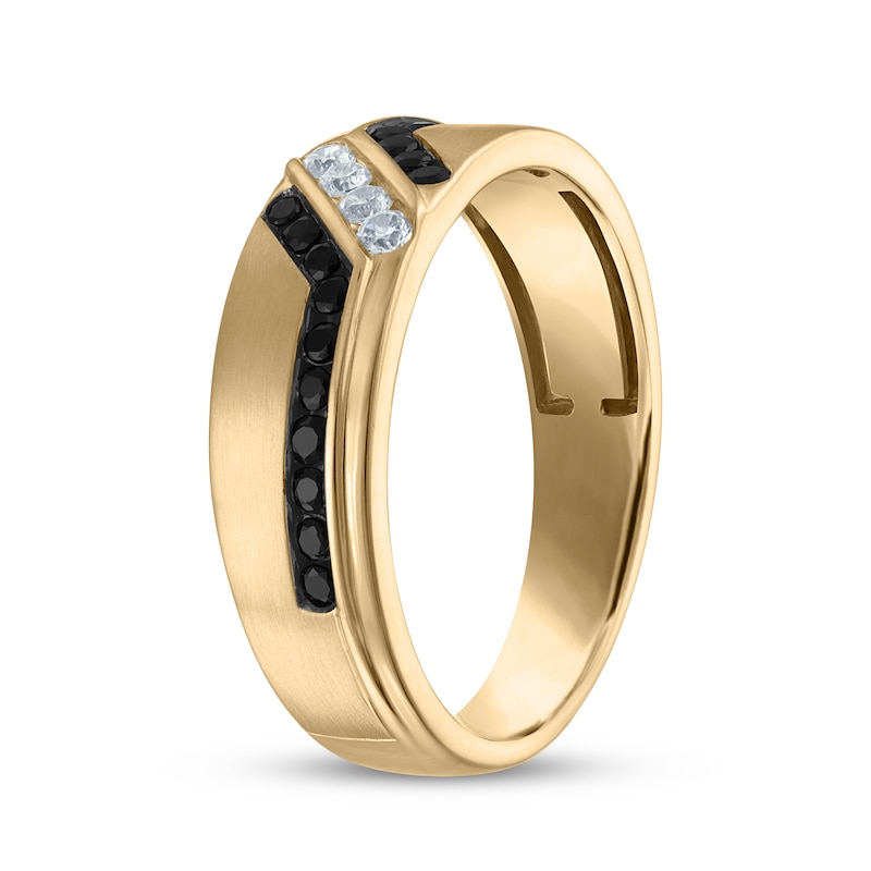 Main Image 2 of Adore Men's Black & White Diamond Satin Finish Wedding Band 1/2 ct tw 10K Yellow Gold