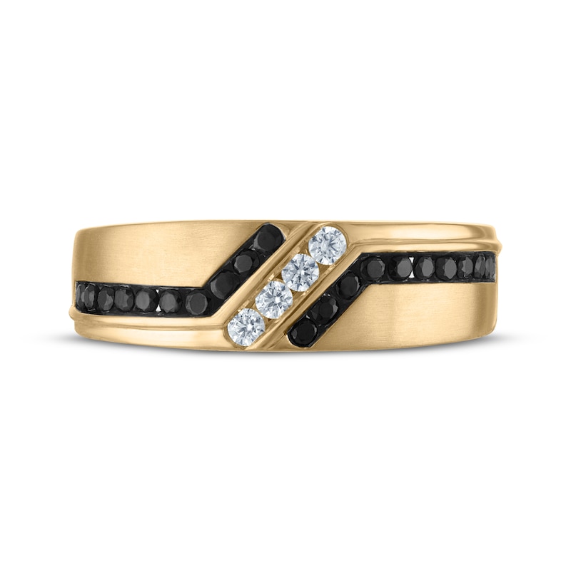 Main Image 3 of Adore Men's Black & White Diamond Satin Finish Wedding Band 1/2 ct tw 10K Yellow Gold