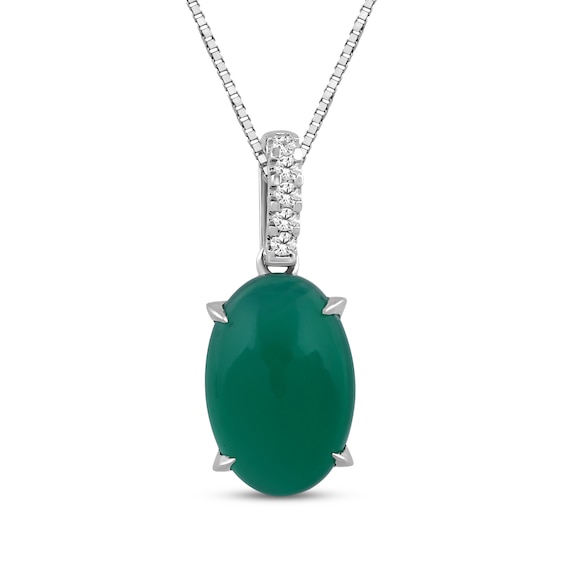 Oval-Cut Green Onyx & White Lab-Created Sapphire Necklace Sterling Silver 18"