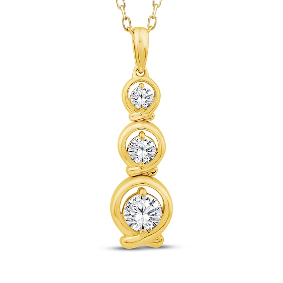 Memories Moments Magic Lab-Grown Diamond Three-Stone Drop Necklace 1/2 ct tw 10K Yellow Gold 18"