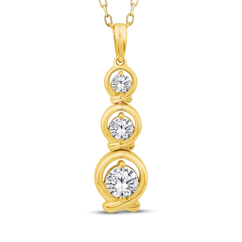 Main Image 1 of Memories Moments Magic Lab-Grown Diamond Three-Stone Drop Necklace 1/2 ct tw 10K Yellow Gold 18"