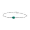 Thumbnail Image 1 of Oval-Cut Dyed Green Chalcedony & White Lab-Created Sapphire Paperclip Chain Bracelet Sterling Silver 7.5"