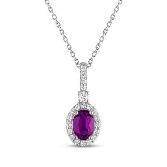 Oval-Cut Amethyst & White Lab-Created Sapphire Drop Necklace Sterling Silver 18"