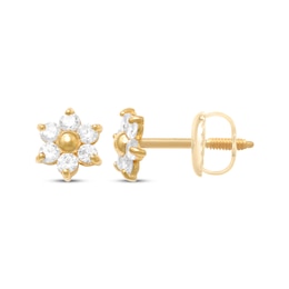 Children's Cubic Zirconia Flower Stud Earrings 14K Yellow Gold