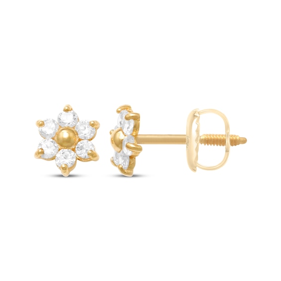 Children's Cubic Zirconia Flower Stud Earrings 14K Yellow Gold
