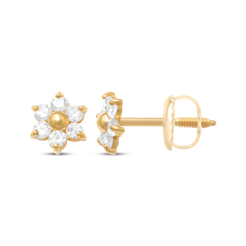 Main Image 1 of Children's Cubic Zirconia Flower Stud Earrings 14K Yellow Gold