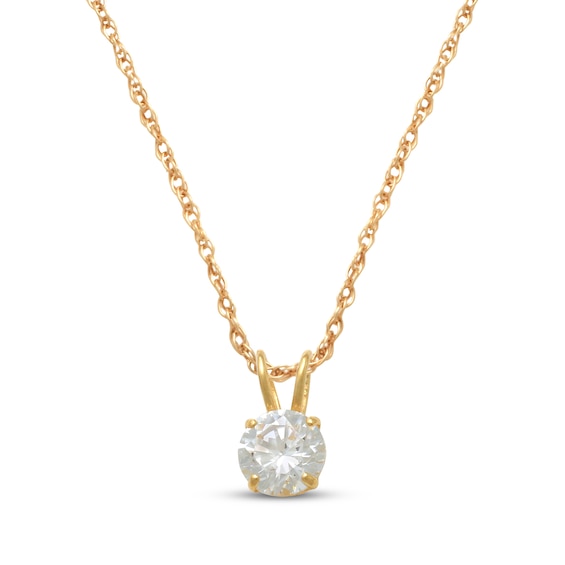 Children's Cubic Zirconia Solitaire Necklace 10K Yellow Gold 13"