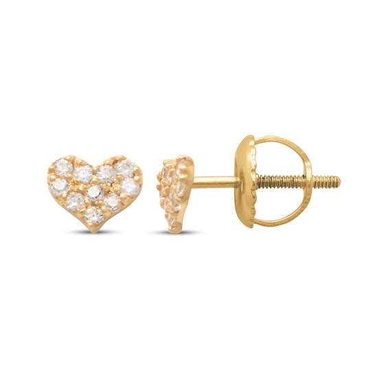 Children's Cubic Zirconia Heart Stud Earrings 14K Yellow Gold