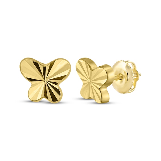 Children's Diamond-Cut Butterfly Stud Earrings 14K Yellow Gold