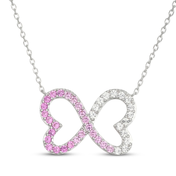 Pink & White Lab-Created Sapphire Ombré Infinity Hearts Necklace Sterling Silver 18"
