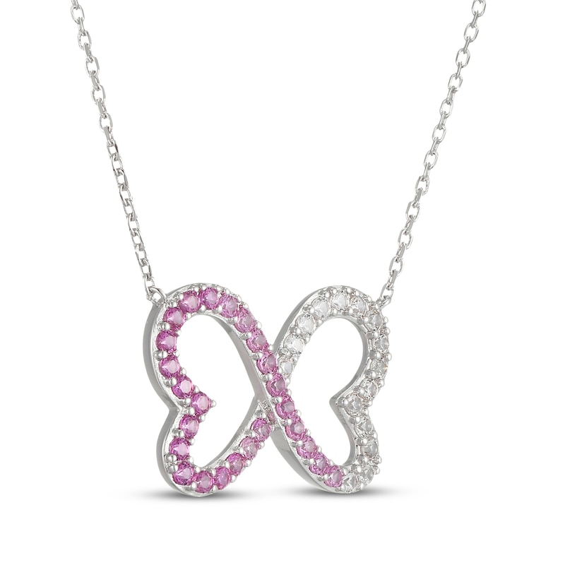 Main Image 2 of Pink & White Lab-Created Sapphire Ombré Infinity Hearts Necklace Sterling Silver 18"