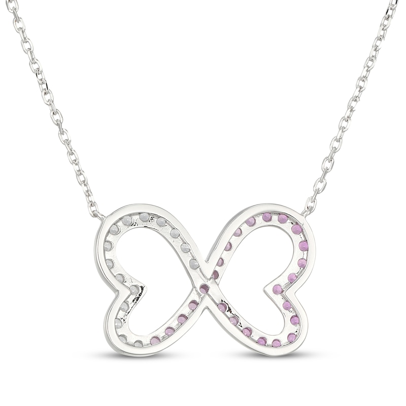 Main Image 3 of Pink & White Lab-Created Sapphire Ombré Infinity Hearts Necklace Sterling Silver 18"
