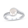 Thumbnail Image 1 of Button Cultured Pearl & White Lab-Created Sapphire Ring Sterling Silver