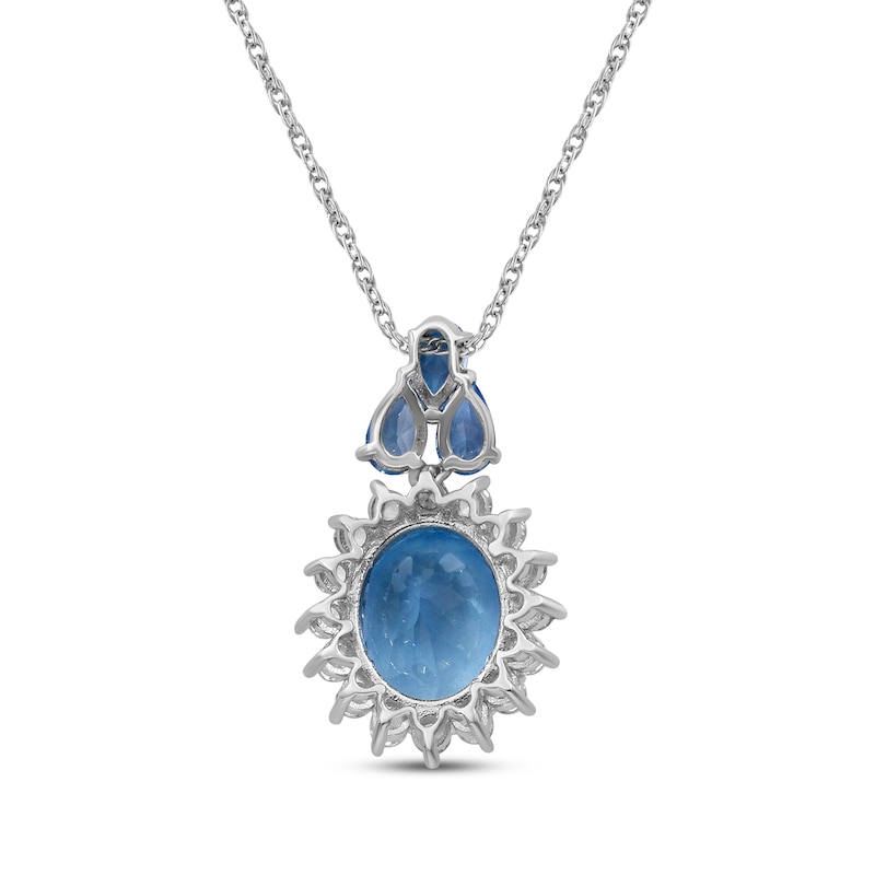 Main Image 3 of Oval-Cut Swiss Blue Topaz & White Lab-Created Sapphire Starburst Halo Necklace Sterling Silver 18"
