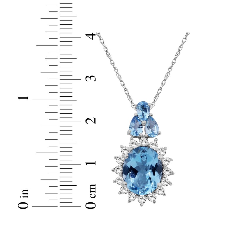 Main Image 4 of Oval-Cut Swiss Blue Topaz & White Lab-Created Sapphire Starburst Halo Necklace Sterling Silver 18"