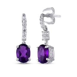 Oval-Cut Amethyst & White Lab-Created Sapphire Drop Earrings Sterling Silver