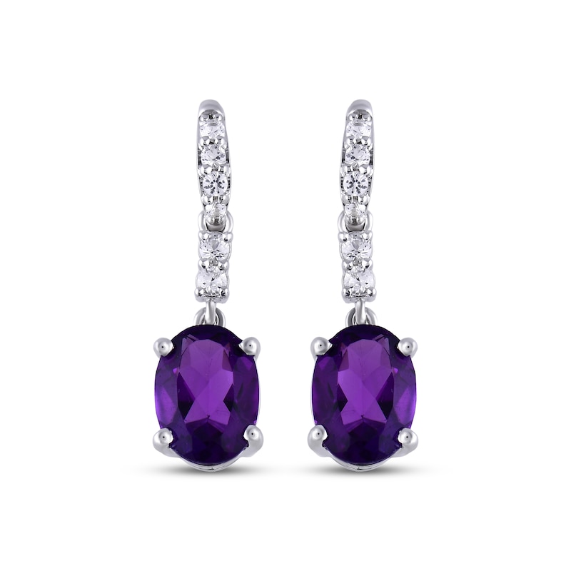 Main Image 2 of Oval-Cut Amethyst & White Lab-Created Sapphire Drop Earrings Sterling Silver