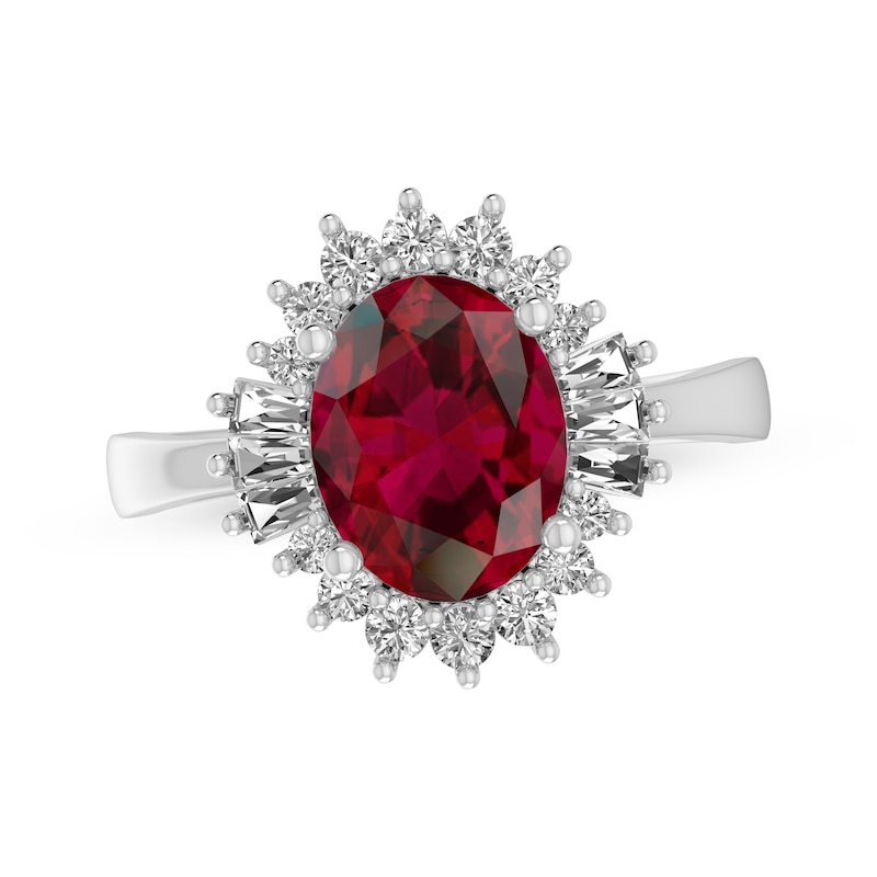 Main Image 1 of Oval-Cut Lab-Created Ruby & White Lab-Created Sapphire Halo Cocktail Ring Sterling Silver