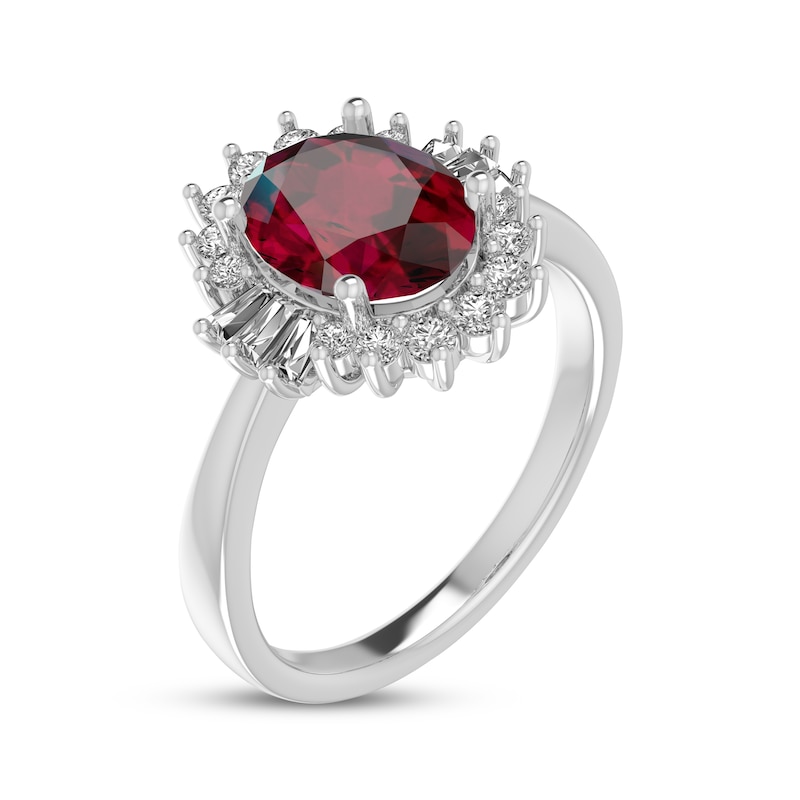 Main Image 2 of Oval-Cut Lab-Created Ruby & White Lab-Created Sapphire Halo Cocktail Ring Sterling Silver