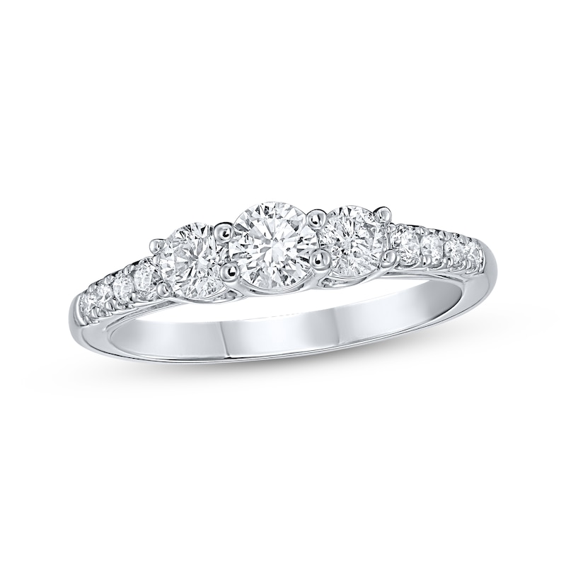 Main Image 1 of Adore Round-Cut Diamond Three-Stone Engagement Ring 3/4 ct tw 10K White Gold