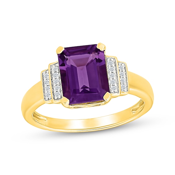 Emerald-Cut Amethyst & Round-Cut Diamond Ring 1/15 ct tw 24K Yellow Gold Vermeil Sterling Silver