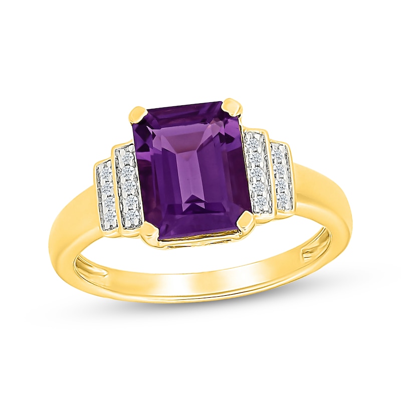 Main Image 1 of Emerald-Cut Amethyst & Round-Cut Diamond Ring 1/15 ct tw 24K Yellow Gold Vermeil Sterling Silver